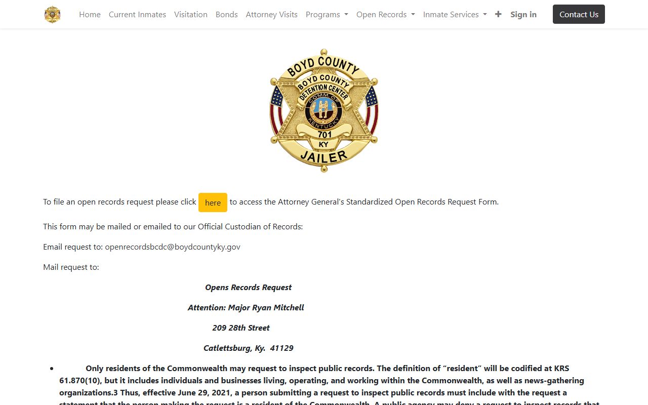 Boyd County inmate records open records request page